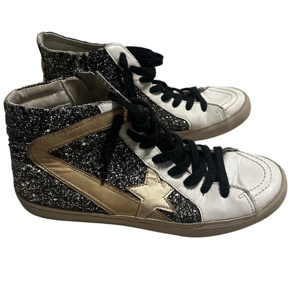 ShuShop Shoes - ShuShop Pia Glitter High Top Sneakers Women's Size 10 Shoes Silver Gold Metallic